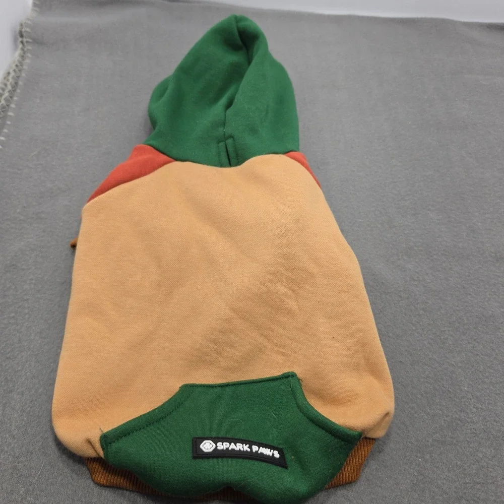 Spark Paws Dog Hoodie Colorblock Green Orange Tan Fleece Lined NWT J